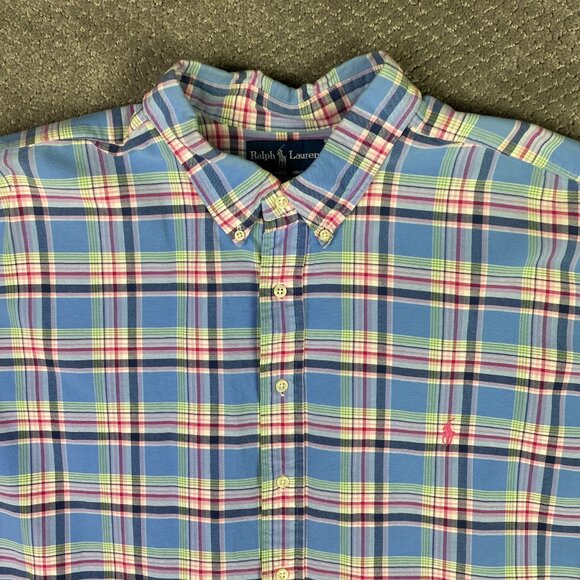Ralph Lauren Short Sleeve Twill Shirt Men's 3XB Plaid Blue Red Green Button Down - Picture 3 of 8